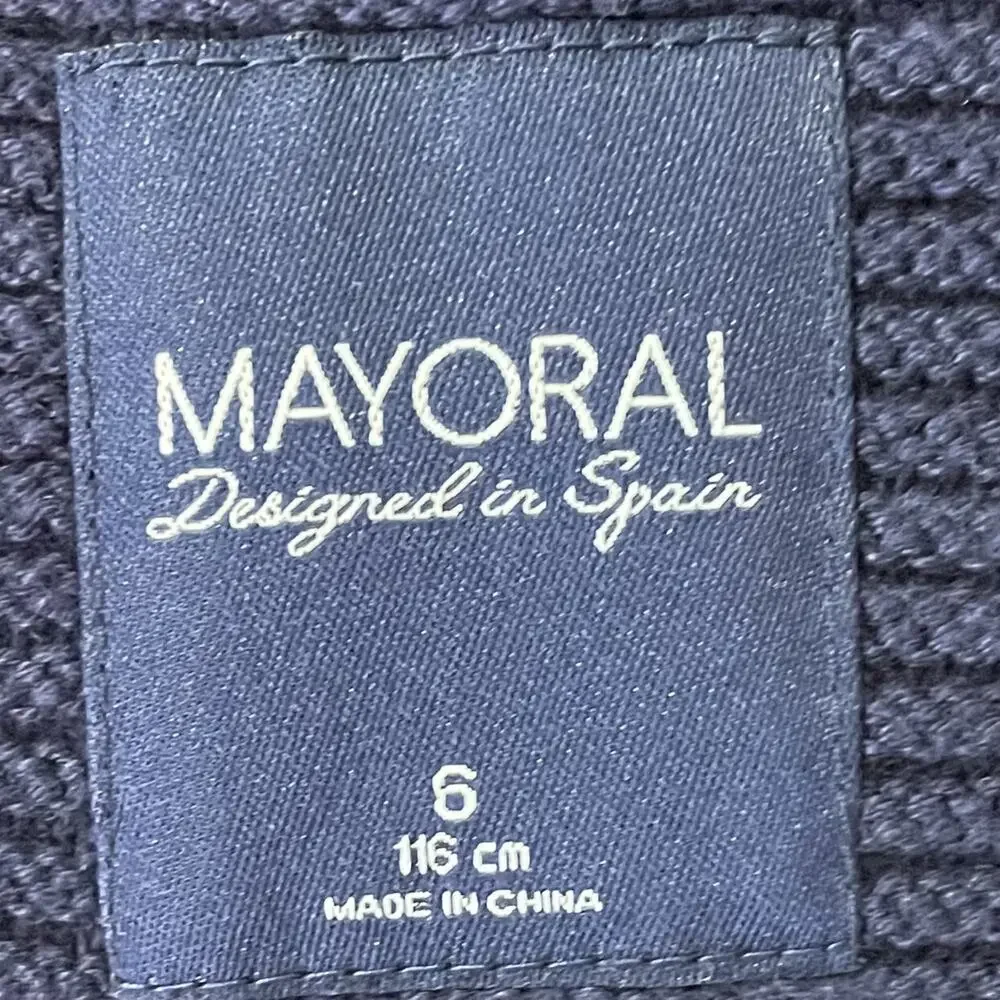Mayoral Navy Boys Grandpa Shawl Collar Ribbed Button Cardigan Sweater Size 6